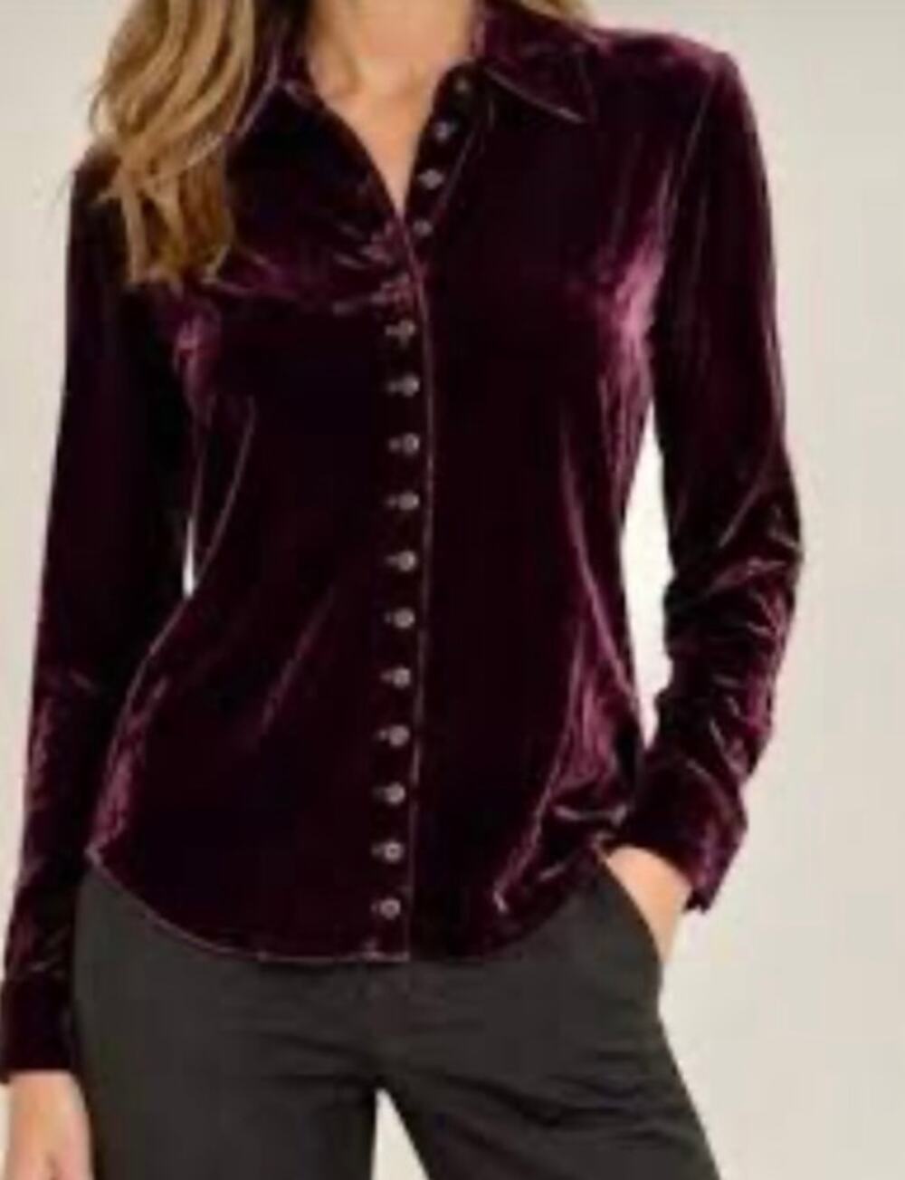 Lauren Ralph Lauren Vintage Velvet Silk Button Jacket Blouse Plum Wine 16